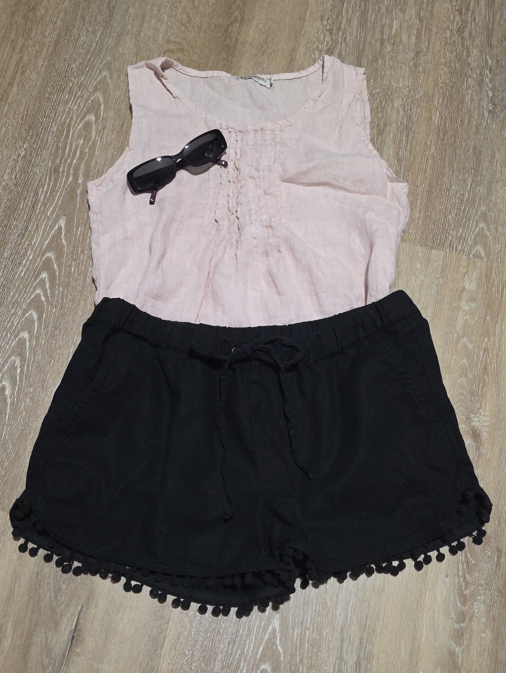 J. Crew Black Linen Cotton Blend  Drawstring Waist Pompom Shorts